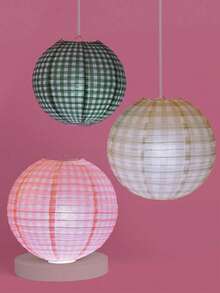 6pcs 12 Inch Paper Lanterns, Colorful Plaid Round Hanging Paper Lanterns, Suitable For Bachelorette Party, Birthday Party, Outdoor Activities, Camping, Wedding, Home Decor. - Multicolor - View 8