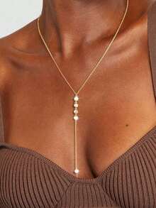 1PC Exquisite Elegant Minimalist Y-Shaped Necklace Beach Party Daily Commute Women's Fashion Jewelry Accessory - Gold - View 2