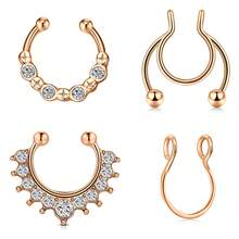 4 Buah/Set Cincin Septum Palsu Gaya Punk, Bentuk Lingkaran, Terbuat dari Baja Tahan Karat, Tanpa Tindik, Perhiasan Septum CZ, Cincin Hidung Palsu, Cincin Septum Jepit, Tindik Septum Palsu, Perhiasan Tubuh untuk Wanita dan Pria, Pemakaian Sehari-hari, Hadiah Halloween - Gaya A - View 5