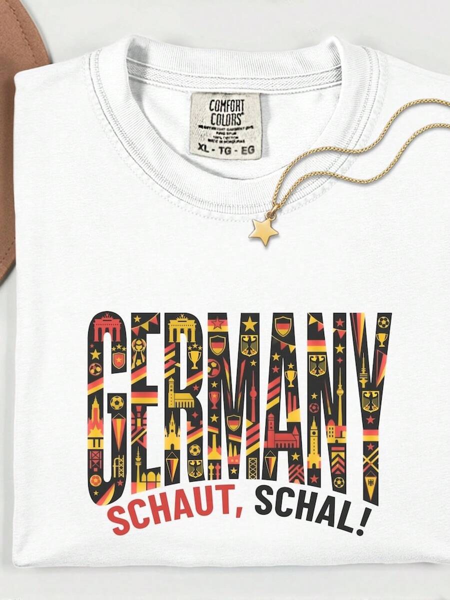 Unisex Germany T-Shirt, German Flag T-Shirt, Berlin Souvenir, Football Fan Gift, Schaut Schal, Germany Typography, Top Over - White - View 1