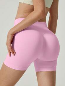 NcmRyu Women's Seamless Butt Lifting Sports Shorts Gym Workout Summer Pink - Pink - View 6