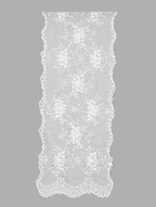 1 pieza Fajín de cintura elegante para mujer con bordado floral de cuentas, ligero con ribete de encaje transparente ondulado, bufanda bordada vintage, chal de lujo estilo bohemio, decoración de cintura elegante para mujer, capa de vacaciones, fiesta de vacaciones, uso diario, también se puede usar como decoración de bolso - Blanco - VE169 - Ver 5