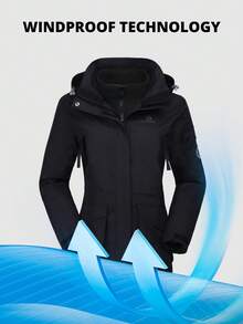 CAMEL CROWN Women's 3-In-1 Waterproof Windproof Ski Jacket With Fleece Lining, Suitable For Rainy/Snowy Outdoor Hiking - Black - View 5