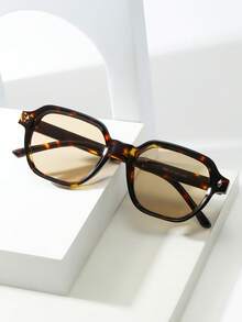 1 par de gafas de moda versátiles y sencillas con remaches cuadrados para hombre - Té de carey - Ver 3