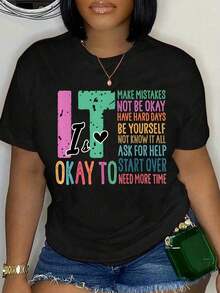 100% Cotton It Is Okay To Be Yourself Ask For Help Not Know It At All T-Shirt - Black 6 - View 1
