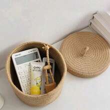 1pc/2pcs Handmade Woven Storage Basket, Home Decor Woven Basket, Suitable For Desk, Bedroom, Living Room, Bathroom, Study And Nightstand. Perfect For Storing Remote Controls, Cosmetics, Toys And Bathroom Essentials. Seaside Straw Rattan Woven Storage Basket - Multicolor - View 11