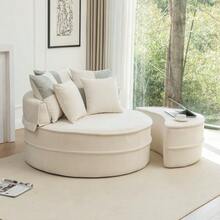 Round Beige Sofa With 5 Cushions And Pouf, Ideal For The Living Room And Bedroom. - Beige - View 7