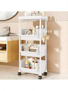 34/5-Tier Durable White Plastic Rolling Storage Cart With Wheels – Multi-Purpose Space-Saving Organizer For Kitchen, Office, And Home Use, Mobile Storage Solution | Spacesaving Design | Durable Plastic, Storage Racks - Beige - View 3