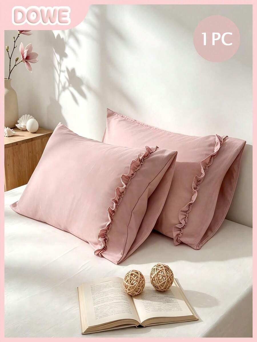 1pc 100% Polyester Lace Solid Color Pillowcase (Pillow Insert Not Included), Suitable For Bedroom Decor, Wedding, Romantic, Bohemian Style