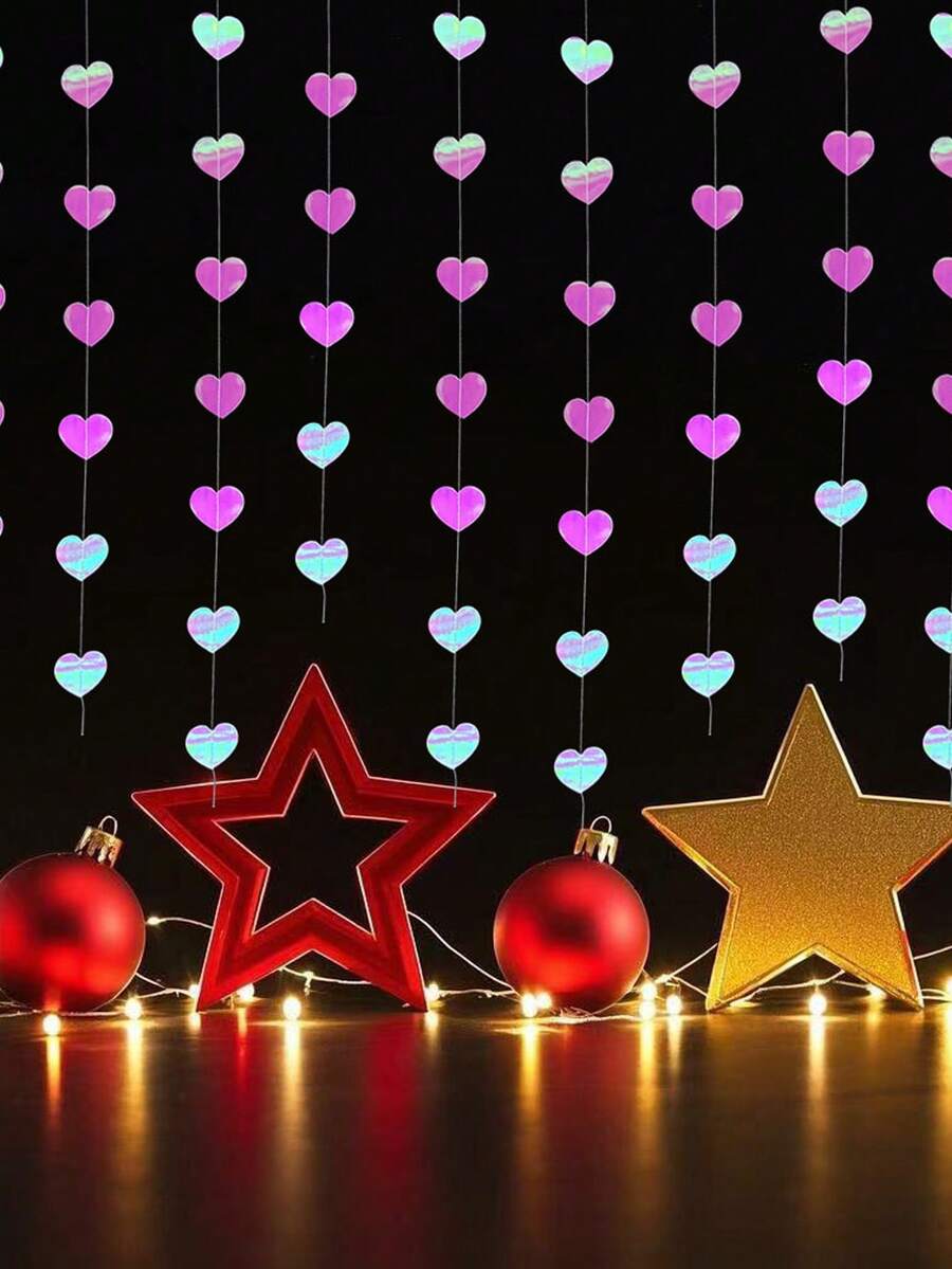 Glitter Heart Garland Banners Decorations Hanging Bunting Hearts Purple Heart Streamers Double Side Decor Twinkle Garlands For Movie Anime Purple Wedding Dance Birthday Party Supplies