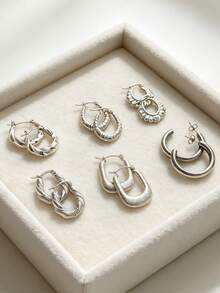 2/6/12pcs Silver Stainless Steel Earring Set, Suitable For Women, Exquisite Elegant Women's Stud Earrings - Fashion Minimalist Style Design, With Fashion Asymmetric Shape, Suitable For Daily Wear And Party Occasions. Silver Jewelry, Stainless Steel Earring Set, Summer Jewelry For Women - Stainless Steel Set - View 6