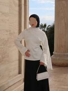 New Woven Fabric Lace Patchwork White Lace Scarf Long Sleeve Top, Suitable For Everyday Wear, Dates, Early Spring - White - View 8