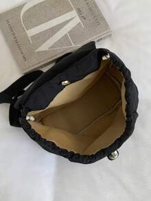Mochila de estilo universitario con patchwork, casual y versátil, de gran capacidad, para exteriores, viajes, escuela y campus - Negro - Ver 10