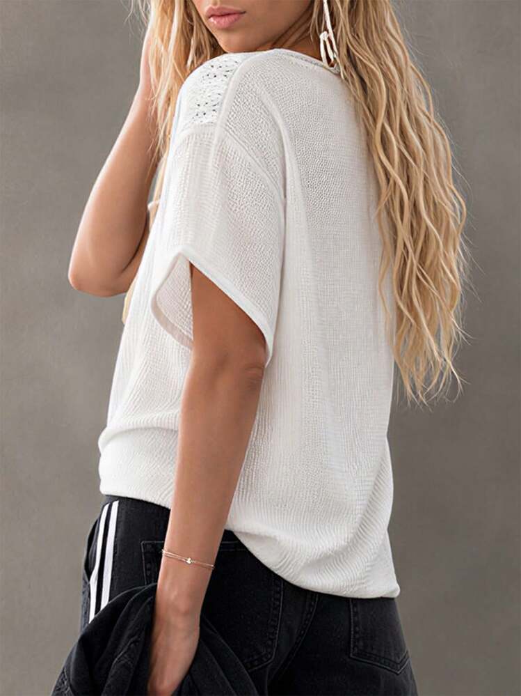 Áo cardigan nữ mùa hè cổ chữ V ren bèo tay ngắn, mỏng nhẹ thoáng khí vân nổi đa năng màu trắng - trắng - Xem 5