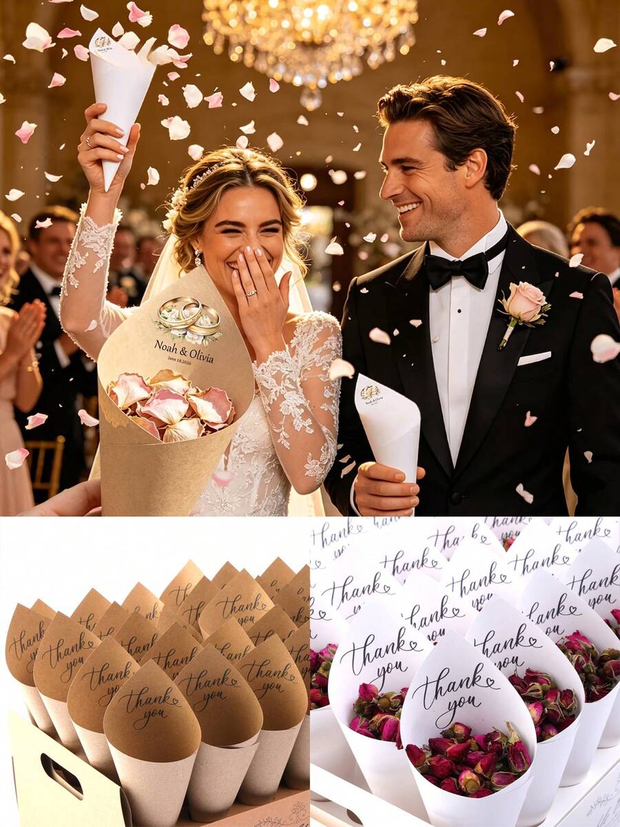 34pcs DIY Wedding Paper Cone Set, Flower Petal Confetti Throwing Tube Set, White/Kraft Paper Color Confetti Tube, DIY Flower Petal Confetti Throwing Tube, Wedding Confetti Throwing Tube, Multi-Color Confetti Throwing Tube, Suitable For Bridal Shower Party Decoration, Flower Petal And Confetti Packaging - Multicolor - View 1