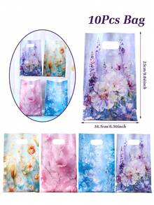 10/25/50入 16.5*25cm 塑膠嬰兒派對禮品袋附手把，防水可重複使用手提袋，水彩油畫花卉混搭風，適用生日、性別揭曉、嬰兒派對用品、教室獎勵、主題派對裝飾 - 彩色 - 查看 7