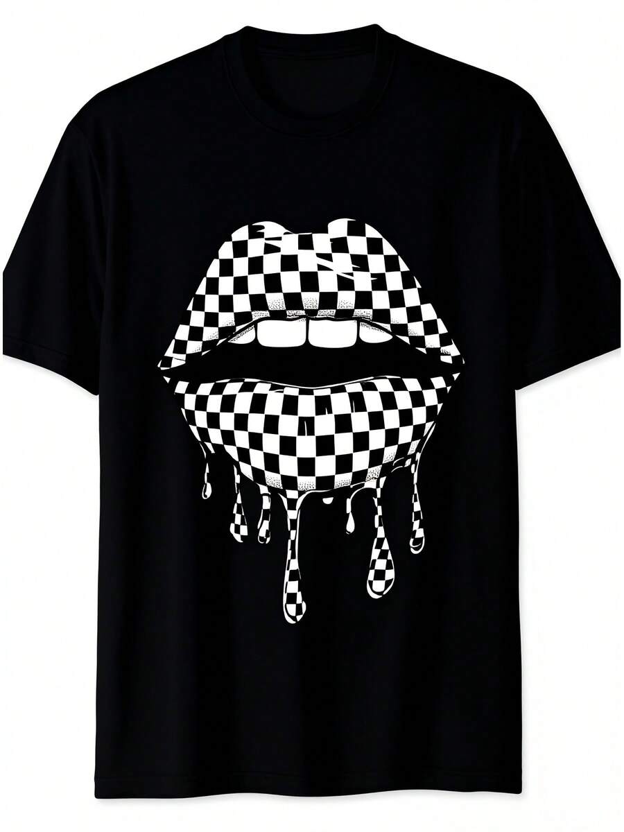 Camiseta de mujer de carreras con labio a cuadros blanco y bonito a cuadros de ajedrez TShirt2
