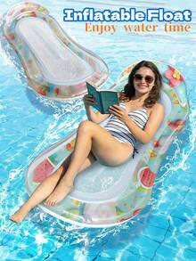 Aufblasbare schwimmende Matte mit Gelee-Textur und Mesh, Wasserliege für Erwachsene mit Kissen, Pool-Schwimmsofa mit Fruchtmuster, Lässig-Schwimmbett für Strandurlaub - Verschiedenfarbig - Übersicht 3
