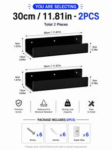 3 Sizes Black Acrylic Floating Shelves, No Drilling Required, Expandable Wall Display Space, Acrylic Storage Rack, Suitable For Living Room, Bathroom, Game Room And Dorm Wall Decor - Black - View 12