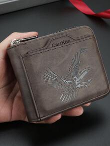 CarrKen 1pc Men's New Multi-Slot Multi-Function European & American Retro Youth Male Exquisite Versatile Card Holder Short Zipper Wallet - Multicolor - View 10