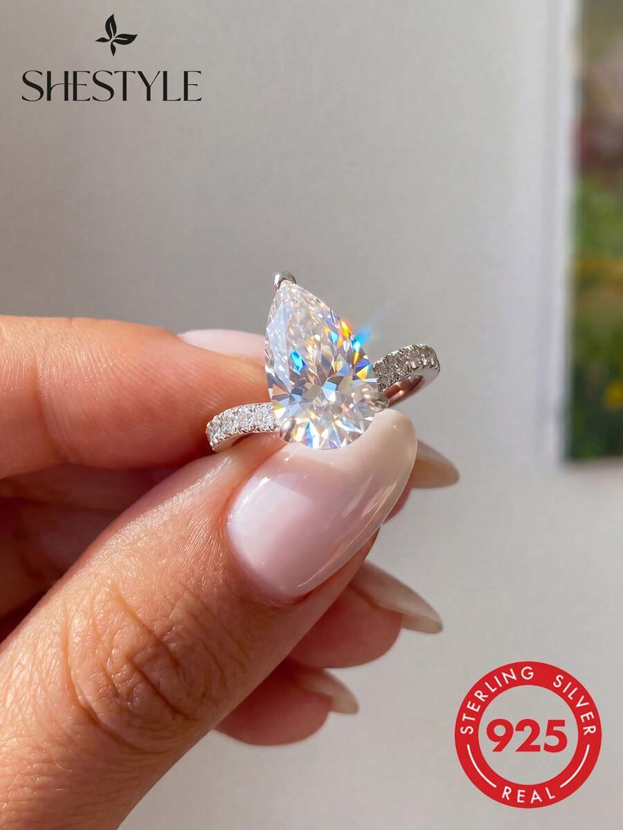 1 Stück 925 Sterling Silber klassischer tränenförmiger Ring, Paargeschenk für Valentinstag, Weihnachten, Geburtstag, eleganter Anhänger-Ring, Geschenk für Frauen - glitzernde Wassertropfen - Übersicht 1