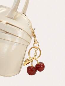 1pc Cherry Pendant, New Large Cherry Crystal Pendant, Keychain Pendant, Shiny Cherry Clip-On Charm For Bags, Made Of Sparkling Resin And Metal, Suitable For Women's Wallets And Handbags, Cute Cherry Bag Charm, Fashionable Decoration, Exquisite Accessory For Your Daily Life, Gift For Women And Girls - Red - View 5