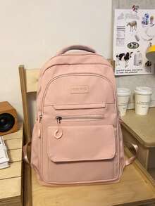 Multi-Color Options Minimalist Black Backpack Unisex Casual Commute Large Capacity Backpack,Y2k - Pink - View 3