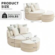 Round Beige Sofa With 5 Cushions And Pouf, Ideal For The Living Room And Bedroom. - Beige - View 3