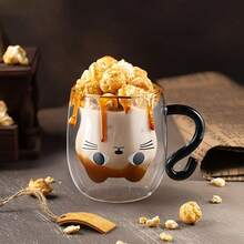 可爱招财猫双层玻璃杯，高硼硅耐热高品质家用奶茶咖啡杯。双层高透玻璃质感，简约精致，黑白对比高端耐用，适用于咖啡、奶茶、水果茶、温水、早餐、办公等场合。时尚实用。 - 雙層玻璃杯 - 查看 11