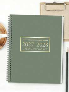 Trees 1件 2026-2027 A4 雙年日曆，包含24頁大尺寸月度概覽頁和額外備註頁，適用於日程安排、預約、會議、學校辦公用品、教師節禮物 - 綠色 - 查看 8
