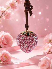 1pc Sweet Girl Y2K Style Rhinestone Crystal 3D Strawberry Bag Charm, Sparkling Hanging Ornament For Women, Best Friend Gift, Daily Accessory, Birthday Gift - Pink - View 8