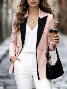 Women's Chic Lapel Button Casual White Spring - Pink - View 2