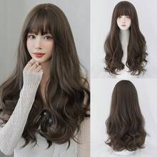 NAMM 24 Inch Long Wavy Brown Wigs With Bangs Loose Wave Curly Synthetic Hair Natural Looking High Density Heat Resistant Fiber Fringe Wigs For Women Girl Daily Party Beginners Use - Multicolor - View 14