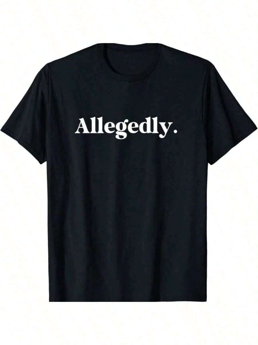Grafica Vacanze Grafica.1pac.100%Cotton.1pc Allegedly Funny Cotton T-Shirt For Men - Casual Crew Neck, Slight Stretch, Knit Fabric, For Sports, - Black - View 1