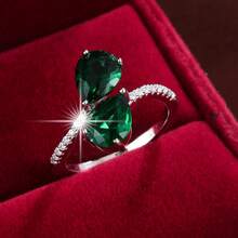 1pc Fashionable Geometric Water Drop Shaped Criss-Cross Artificial Zirconia Adjustable Ring For Women - Multicolor - View 2