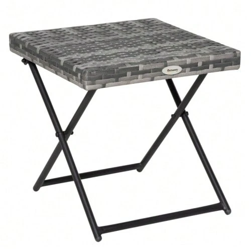 Garden Table, Polyrattan, Folding Coffee Table, Metal Frame, Grey, 40x40x40cm - Gray - View 1