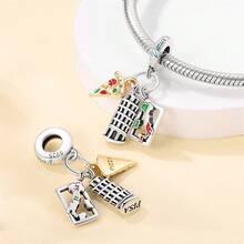 Vectoflux 1pc Global Travel Style S925 Sterling Silver Hypoallergenic World Travel Landmark Italy Egypt Greece Japan London Charm Pendant For Women DIY Bracelet Necklace Making Birthday Gift - Multicolor - View 3