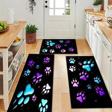 1pc Neon Paw Print Pattern Printed Kitchen Mat Non-Slip Floor Mat, Holiday Party Decoration Mat, Carpet, Non-Slip Oil-Proof Foot Mat, Quick-Dry Carpet, Suitable For Kitchen, Hallway, Bathroom, Laundry Room Home Decor - Multicolor - View 5