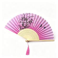 花卉圖案折疊手扇套組，日式竹扇附流蘇，便攜絲綢扇，適合搭配和服、角色扮演、婚禮、夏季消暑與派對使用 - 2只蝴蝶 - 查看 8