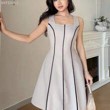 Soqi Women's Clothing Vestido de tirantes casual de cuello cuadrado para mujer - Caqui - Ver 5