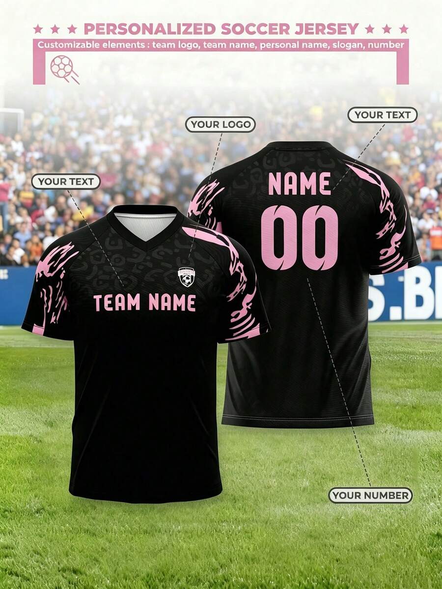 1pc Customized 2026 Season Appearance Football Sports Jersey, Black Printed Color, Suitable For Outdoor Sports, Football Matches, Football Watching - Black - View 1
