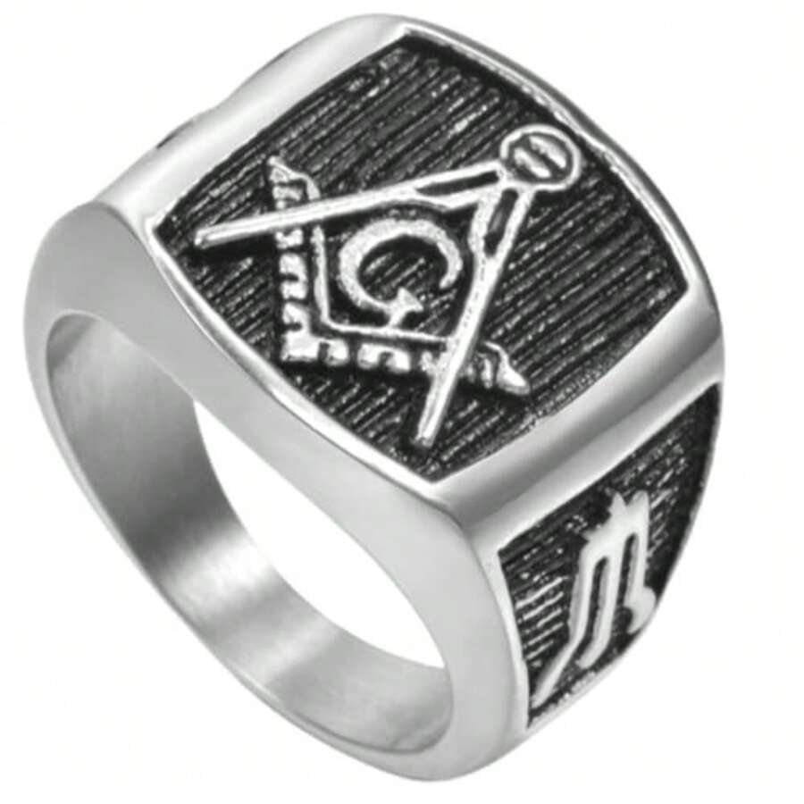Jude Jewelers Anillo masónico de acero inoxidable retro - 13 - Ver 1