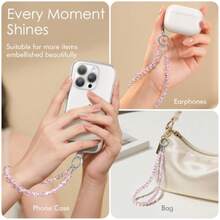SURPHY Phone Charm, Pearl Phone Charms with Tether Tab and Premium Metal Buckle, Cellphone Lanyard Beaded Bracelets for Women, Cellphone Chain Wrist Strap - B-Cristales Rosados - Ver 4