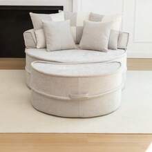 Round Beige Sofa With 5 Cushions And Pouf, Ideal For The Living Room And Bedroom. - 灰色 - 查看 8