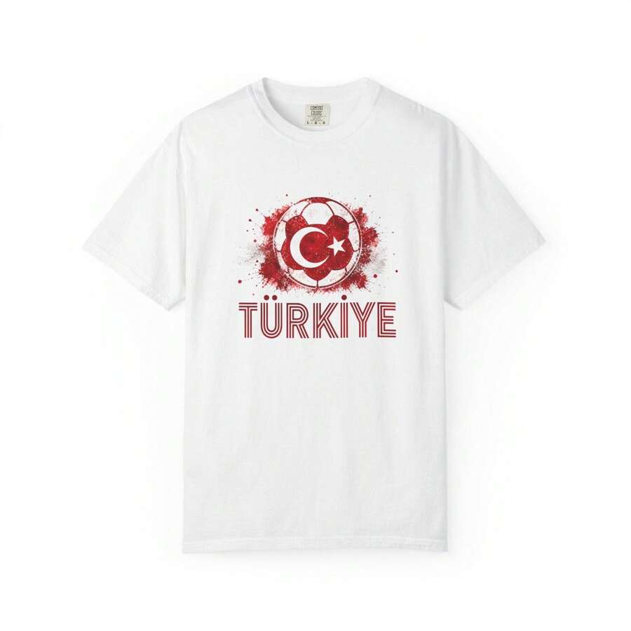 Camiseta con el escudo de la selección de fútbol de Turquía| Camiseta de Fútbol Americano con Bandera Turca Unisex - Blanco - Ver 1