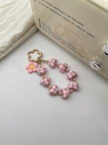 1 pièce Porte-clés créatif imprimé à carreaux avec chaîne de perles en forme de cœur, anneau à ressort floral en forme de fleur de prunier avec crochet ouvert, accessoire de bijoux, porte-clés, bracelet de téléphone à perles en forme de cœur perforé de couleur crème unie avec imprimé à carreaux multicolore, accessoire de bijoux DIY, porte-clés à perles en forme de cœur, accessoire de sac universel, breloque de bouteille d'eau, chaîne de téléphone et porte-clés - A - Voir 9