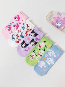 5 Pairs Sanrio Characters Low Cut Socks, Cute Cartoon Patterns, Comfortable & Breathable, Holiday & Family Gift, Fun Daily Wear (Random Colors) - Multicolor - View 5