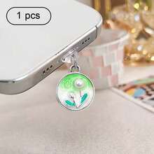 Gradient Oil Painting Faux Pearl Flower Phone Dust Plug, Garden Style Phone Charging Port Decoration Anti-Lost Pendant, Universal For All Phone Models - Multicolor - View 16