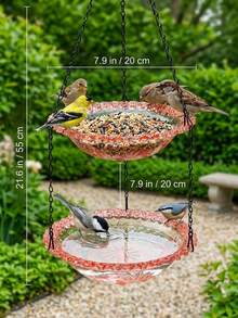 1pc Outdoor Hanging Bird Bath, Multi-Functional Wild Bird Feeder & Water Basin, Large Shallow Basin Design, Durable Plastic Tray With Chain, Outdoor Yard Decor, Gift For Bird Lovers, Suitable For Patio, Lawn, Balcony - A - View 7