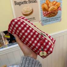 1pc New Plaid Pencil Case, Portable Storage, Japanese Minimalist Style, Large Capacity Student Pencil Pouch, Back To School Essential, Classic Plaid Design, Vintage And Timeless, Thick Waterproof And Wear-Resistant Fabric, Lightweight And Space-Saving,Back To School - A - View 5